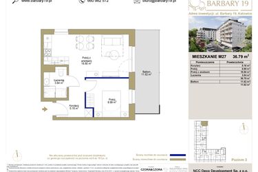 Rzut - Mieszkanie na sprzedaż 2 pokoje o powierzchni 36,79 m² - numer 27 w Barbary 19