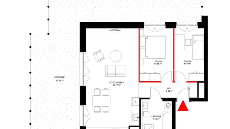 Rzut - Mieszkanie na sprzedaż 3 pokoje o powierzchni 66,42 m² - numer E.0.8 w INSPIRE ETAP IV – bud. E