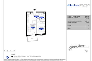 Rzut - Mieszkanie na sprzedaż 2 pokoje o powierzchni 39,29 m² - numer A1.52 w Apartamenty Esencja II