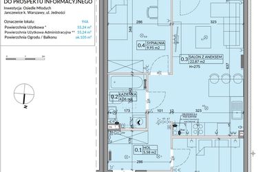 Rzut - Mieszkanie na sprzedaż 3 pokoje o powierzchni 55,24 m² - numer 94A w Osiedle Młodych etap VI
