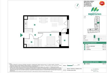 Rzut - Mieszkanie na sprzedaż 2 pokoje o powierzchni 42,49 m² - numer 36 w Osiedle Międzyleska - etap III