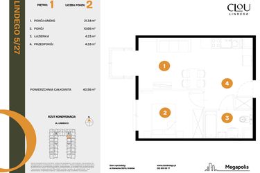 Rzut - Mieszkanie na sprzedaż 2 pokoje o powierzchni 40,56 m² - numer 27 w CLOU LINDEGO