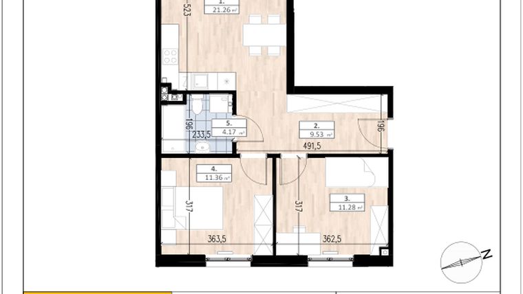 Rzut - Mieszkanie na sprzedaż 3 pokoje o powierzchni 57,6 m² - numer A3/1/1 w ACCANTO