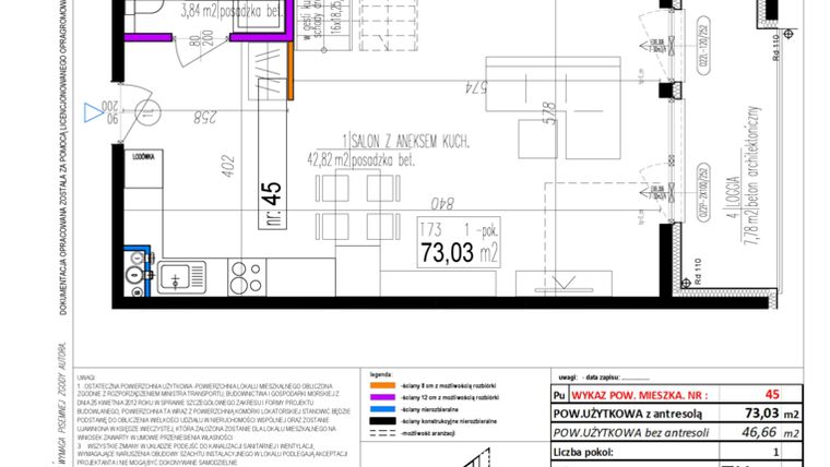 Rzut - Mieszkanie na sprzedaż 1 pokój o powierzchni 71,12 m² - numer 45 w Strumykowa