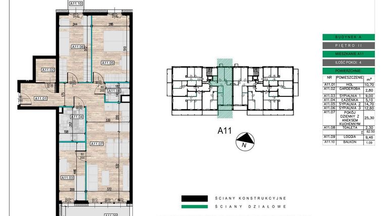 Rzut - Mieszkanie na sprzedaż 4 pokoje o powierzchni 82,41 m² - numer A11 w Lwowska 14