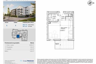 Rzut - Mieszkanie na sprzedaż 1 pokój o powierzchni 36,13 m² - numer 1 w Balantia