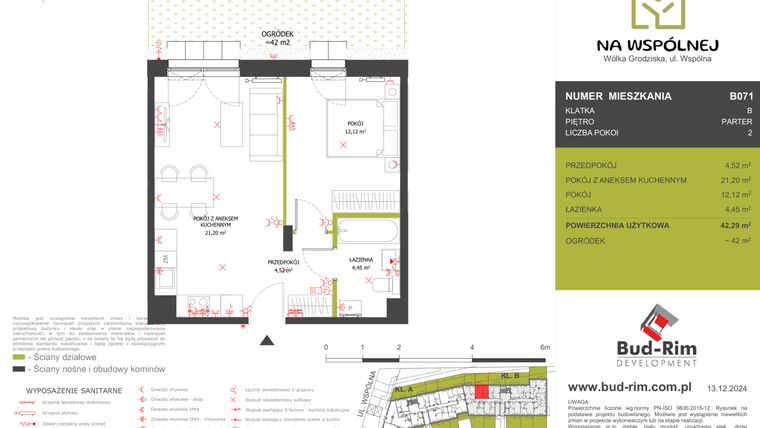 Rzut - Mieszkanie na sprzedaż 2 pokoje o powierzchni 42,29 m² - numer 71 w Na Wspólnej