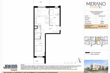 Rzut - Mieszkanie na sprzedaż 3 pokoje o powierzchni 63,36 m² - numer A.B23 w Merano Park II