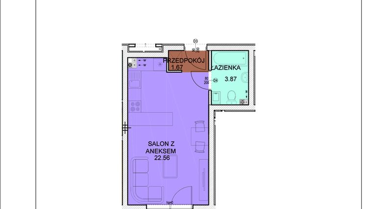 Rzut - Mieszkanie na sprzedaż 1 pokój o powierzchni 28,1 m² - numer A1 w Osiedle Zuchów
