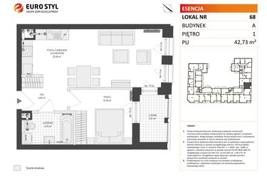Rzut - Mieszkanie na sprzedaż 2 pokoje o powierzchni 42,73 m² - numer A.68 w Esencja