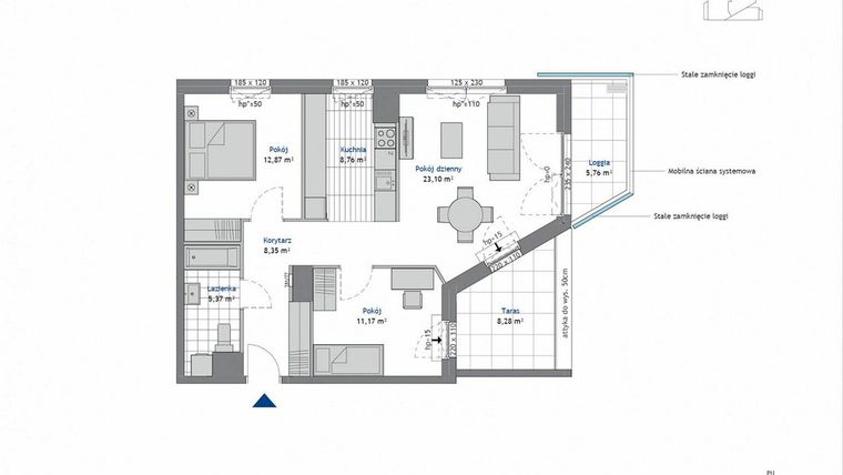 Rzut - Mieszkanie na sprzedaż 3 pokoje o powierzchni 69,62 m² - numer 10.5 w SEAHall