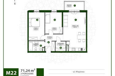 Rzut - Mieszkanie na sprzedaż 3 pokoje o powierzchni 71,24 m² - numer 22 w Moja Wiązowa