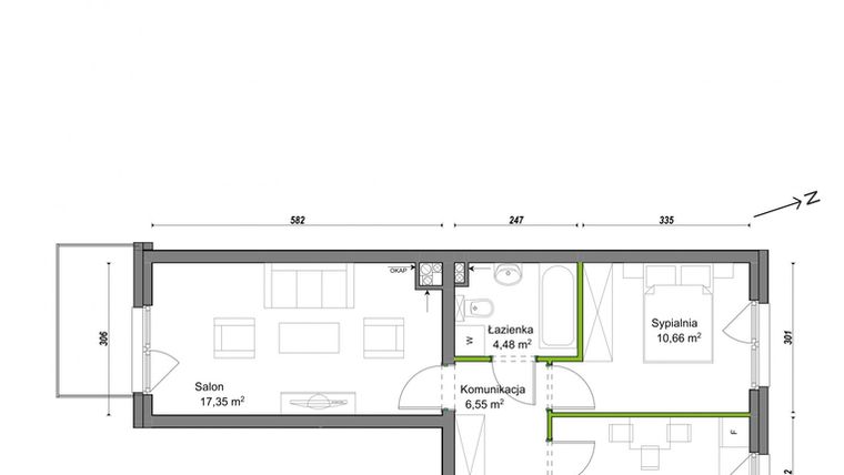 Rzut - Mieszkanie na sprzedaż 2 pokoje o powierzchni 48,34 m² - numer B2/E/06/M w Orawska Vita