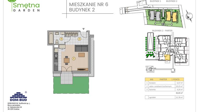 Rzut - Mieszkanie na sprzedaż 1 pokój o powierzchni 30,04 m² - numer 6 w Smętna Garden