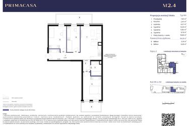 Rzut - Mieszkanie na sprzedaż 4 pokoje o powierzchni 69,28 m² - numer B2 – M2.4 w Primacasa