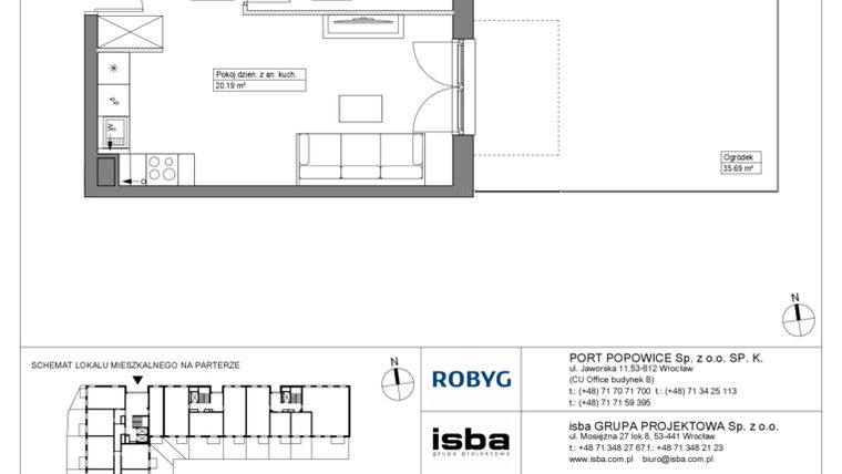 Rzut - Mieszkanie na sprzedaż 2 pokoje o powierzchni 38,78 m² - numer PPO/W/A/0/4 w Port Popowice bud. W