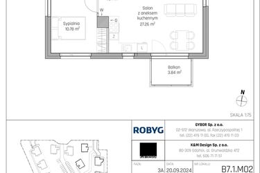 Rzut - Mieszkanie na sprzedaż 2 pokoje o powierzchni 46,88 m² - numer B7.1M02 w ROSA Residence etap II