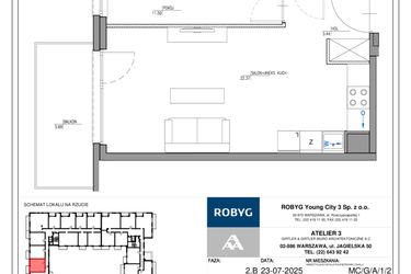 Rzut - Mieszkanie na sprzedaż 2 pokoje o powierzchni 41,78 m² - numer MC/G/A/1/2 w Modern City etap G