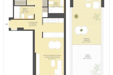 Rzut - Mieszkanie na sprzedaż 2 pokoje o powierzchni 100 m² - numer 10.0.A w Sea Gardens - Campoamor