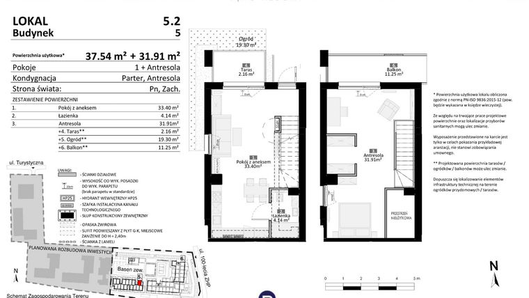 Rzut - Mieszkanie na sprzedaż 2 pokoje o powierzchni 69,45 m² - numer 5.02 w Pino Resort