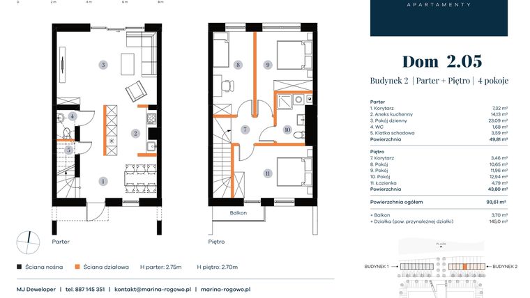 Rzut - Dom na sprzedaż 4 pokoje o powierzchni 93,61 m² - numer 2.05 w Apartamenty Marina Rogowo