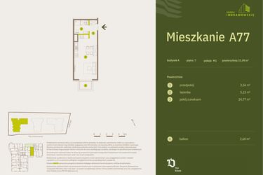 Rzut - Mieszkanie na sprzedaż 1 pokój o powierzchni 33,49 m² - numer A77 w Osiedle Imbramowskie