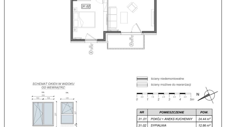 Rzut - Mieszkanie na sprzedaż 2 pokoje o powierzchni 46,03 m² - numer 4.A.31 w Nowe Południe bud. 4