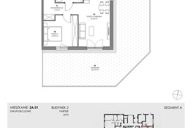 Rzut - Mieszkanie na sprzedaż 2 pokoje o powierzchni 45,89 m² - numer 2A.01 w Akacjowa Wita