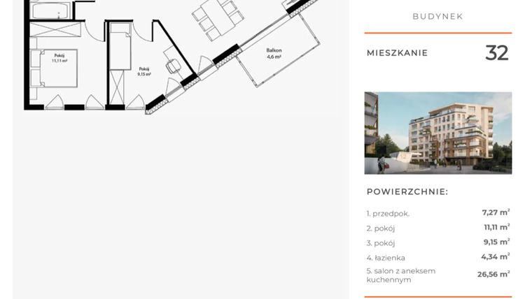 Rzut - Mieszkanie na sprzedaż 3 pokoje o powierzchni 58,43 m² - numer 32 w Bytkowska 4.0