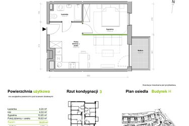 Rzut - Mieszkanie na sprzedaż 2 pokoje o powierzchni 38,05 m² - numer H.3.M02 w Przemyska Vita