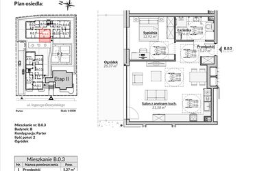 Rzut - Mieszkanie na sprzedaż 2 pokoje o powierzchni 55,51 m² - numer B.0.3 w Nowa Fregata