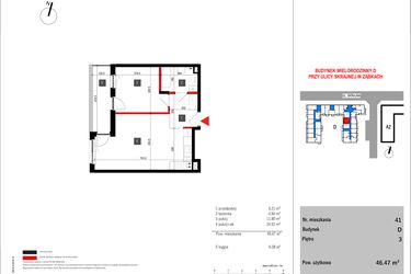 Rzut - Mieszkanie na sprzedaż 2 pokoje o powierzchni 46,47 m² - numer D.41 w Skrajna 9 bud. D