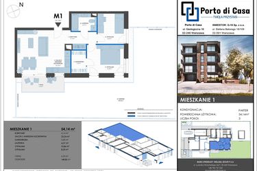 Rzut - Mieszkanie na sprzedaż 3 pokoje o powierzchni 54,14 m² - numer M1 w Porto di Casa - Twoja przystań