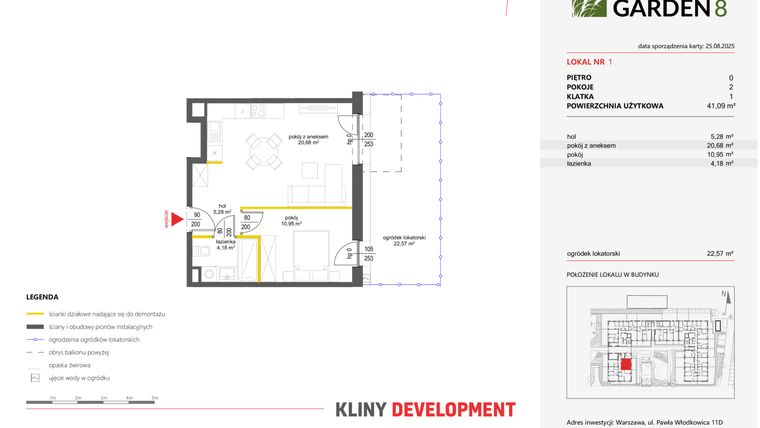 Rzut - Mieszkanie na sprzedaż 2 pokoje o powierzchni 41,09 m² - numer 1 w Nova Viva Garden 8