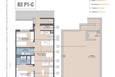 Rzut - Mieszkanie na sprzedaż 2 pokoje o powierzchni 65,6 m² - numer 2.1.C w LA Sunrise - Los Alcázares