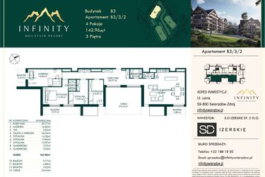 Rzut - Mieszkanie na sprzedaż 4 pokoje o powierzchni 142,96 m² - numer B3.3.2 w Infinity Mountain Resort