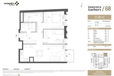 Rzut - Mieszkanie na sprzedaż 3 pokoje o powierzchni 71,46 m² - numer 22 w Garbary 68