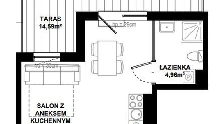 Rzut - Mieszkanie na sprzedaż 1 pokój o powierzchni 28,73 m² - numer B/404 w Apartamenty Bałtyk