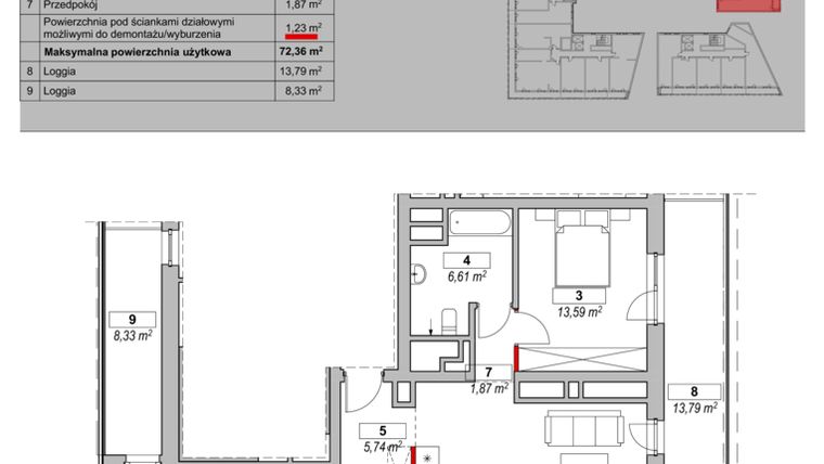 Rzut - Mieszkanie na sprzedaż 3 pokoje o powierzchni 72,36 m² - numer K2-16-02 w ATAL Warta Towers