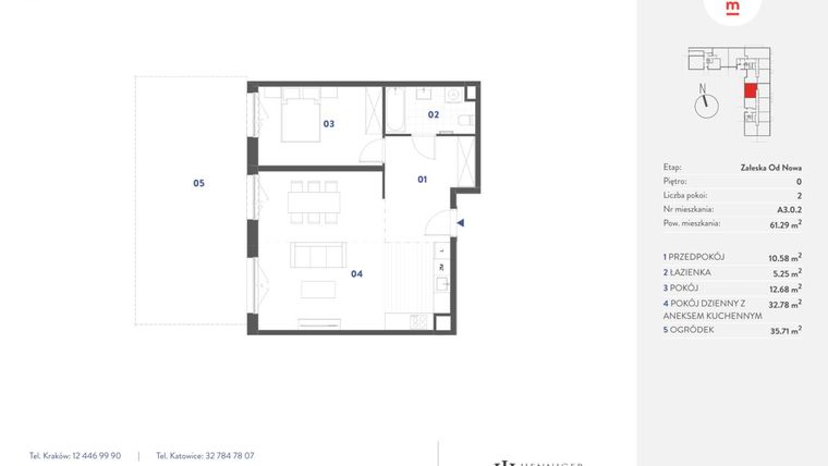Rzut - Mieszkanie na sprzedaż 2 pokoje o powierzchni 61,29 m² - numer A3.0.2 w Mieszkaj w Mieście - Załęska od Nowa