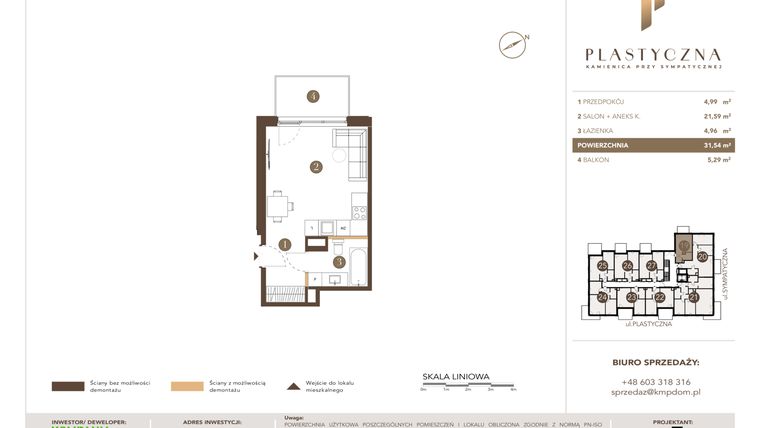 Rzut - Mieszkanie na sprzedaż 1 pokój o powierzchni 31,54 m² - numer PK-LM-19 w Plastyczna Kamienica przy Sympatycznej