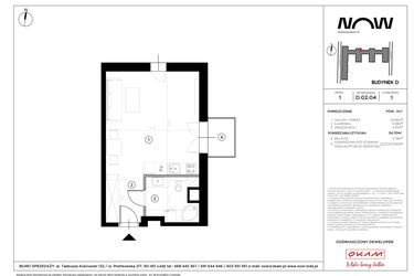 Rzut - Mieszkanie na sprzedaż 1 pokój o powierzchni 34,7 m² - numer D.02.04 w NOW