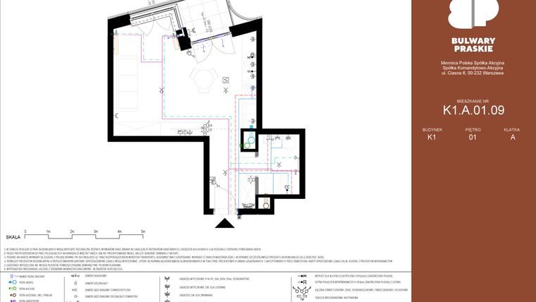 Rzut - Mieszkanie na sprzedaż 1 pokój o powierzchni 35,89 m² - numer K1.A.01.09 w Bulwary Praskie etap K i L