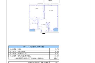 Rzut - Mieszkanie na sprzedaż 2 pokoje o powierzchni 36,47 m² - numer B.10 w Gaja Park