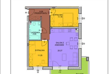 Rzut - Mieszkanie na sprzedaż 3 pokoje o powierzchni 62,21 m² - numer A13 w Osiedle Zuchów