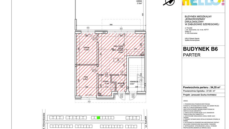 Rzut - Mieszkanie na sprzedaż 3 pokoje o powierzchni 54,35 m² - numer B6.1 w HELLO! KUKUŁKI bud. B
