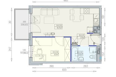 Rzut - Mieszkanie na sprzedaż 2 pokoje o powierzchni 35,51 m² - numer K2 8/4/2/2a w Południk 17 - budynek K2