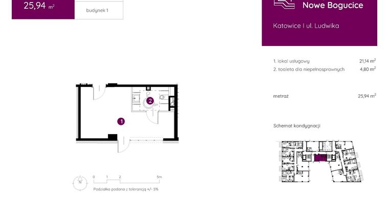 Rzut - Lokal użytkowy na sprzedaż 1 pokój o powierzchni 25,94 m² - numer 1.B.0.LU.01 w Murapol Nowe Bogucice