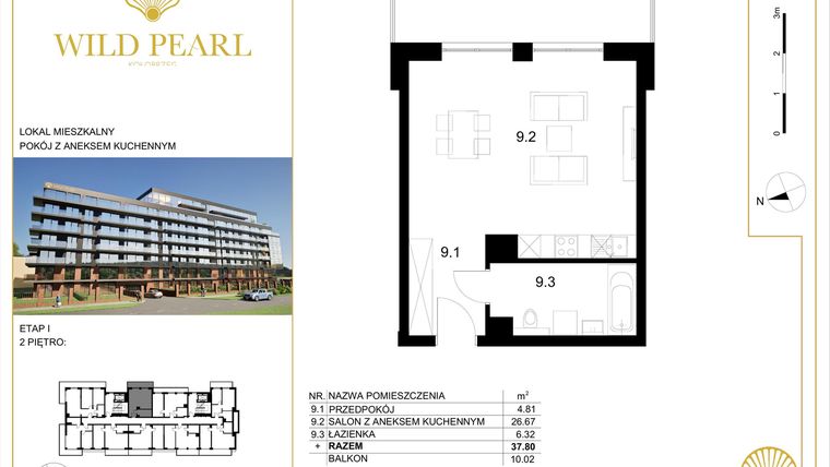 Rzut - Mieszkanie na sprzedaż 2 pokoje o powierzchni 37,8 m² - numer 2.9 w Wild Pearl