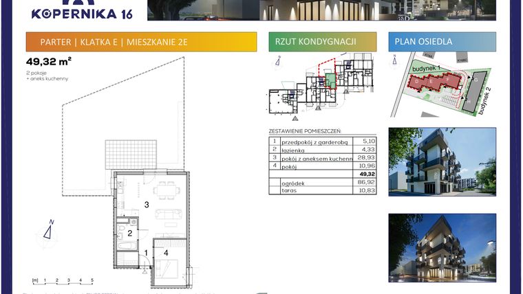 Rzut - Mieszkanie na sprzedaż 2 pokoje o powierzchni 49,32 m² - numer E02 w Kopernika Szesnaście